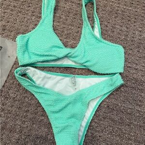 Mint Green Textured Bikini Set